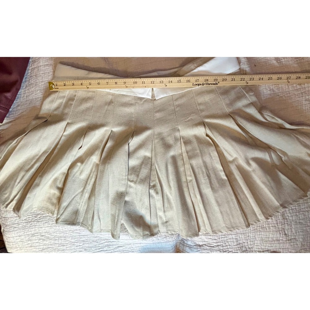 Cider Beige Herringbone Pleated Mini Skirt Plus Size 3XL Preppy Academic